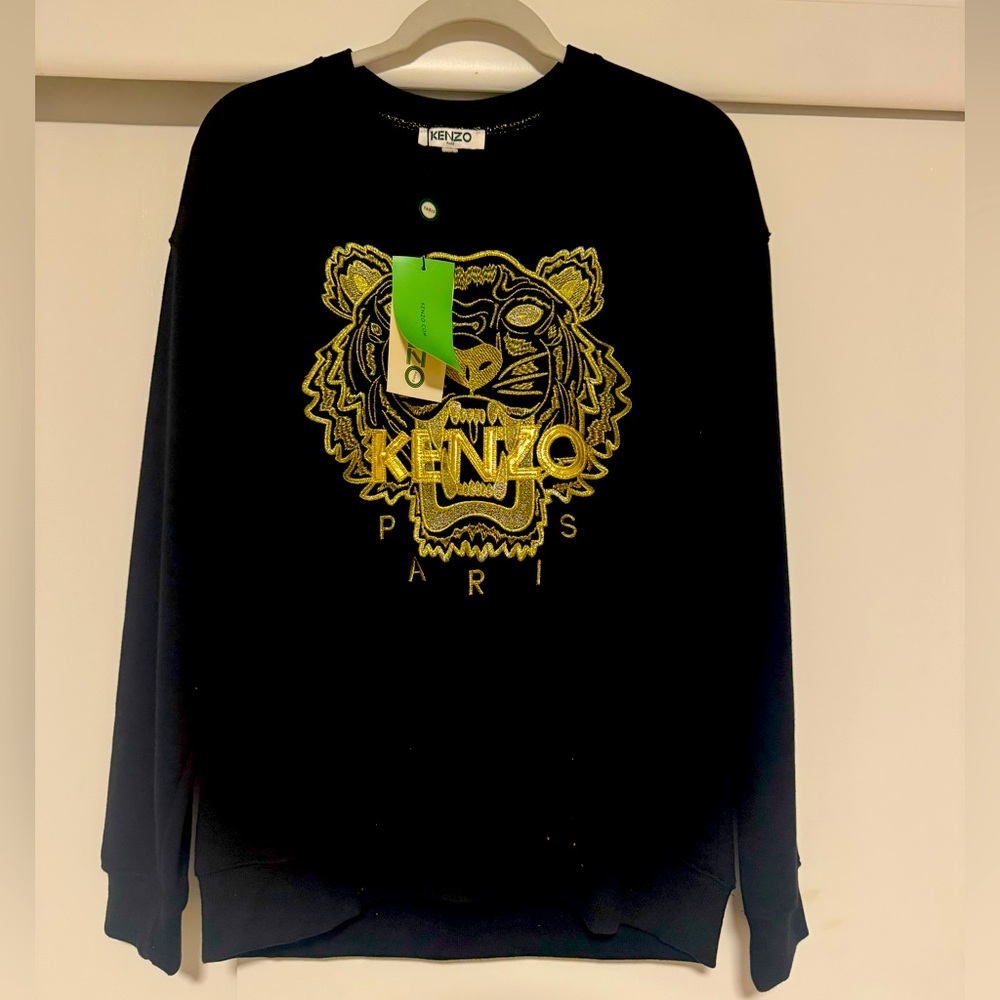 Kenzo Black and Gold Tiger Cotton Sweatshirt Women XXL